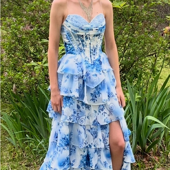 Sherri Hill Dresses & Skirts - Sherri Hill Blue Floral Strapless Dress